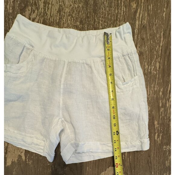 Splendid Iris Women Size Medium White 100% Linen Cuffed Shorts Pockets White - Picture 6 of 9